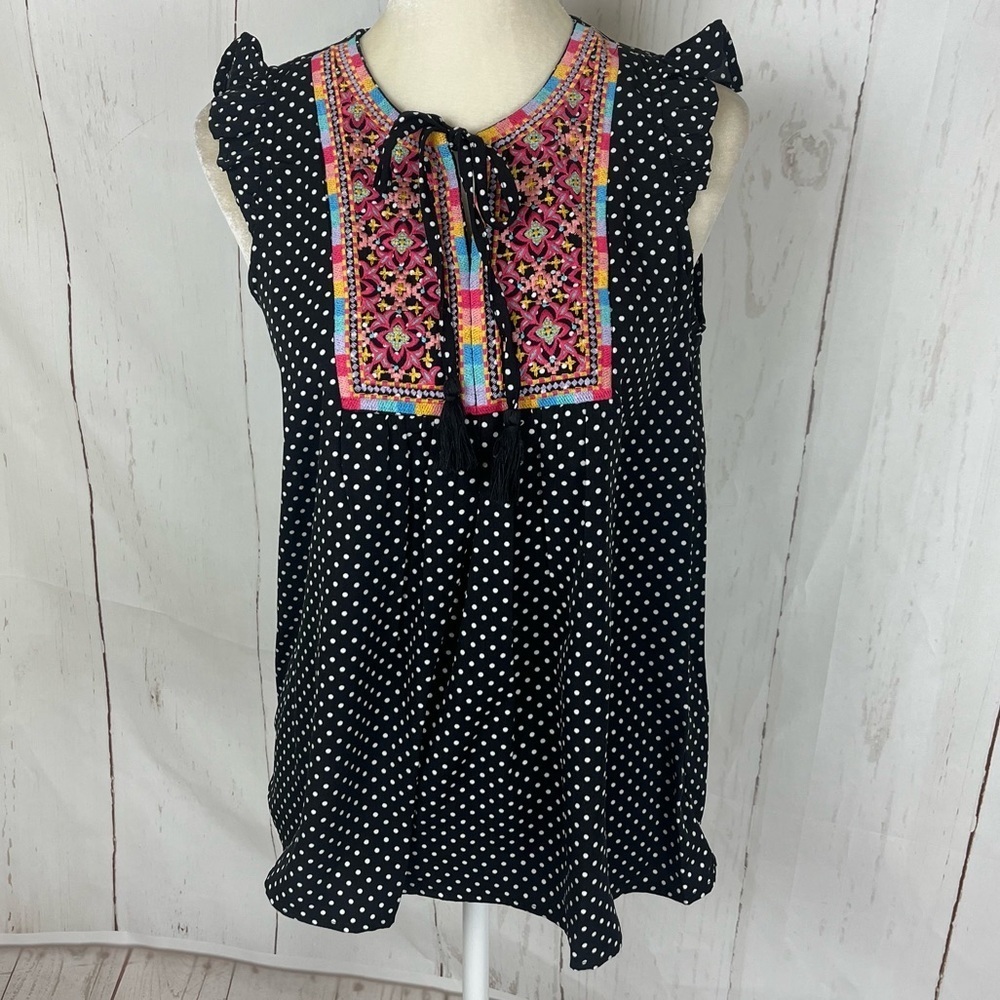 Savannah Jane embroidered polka dot top small